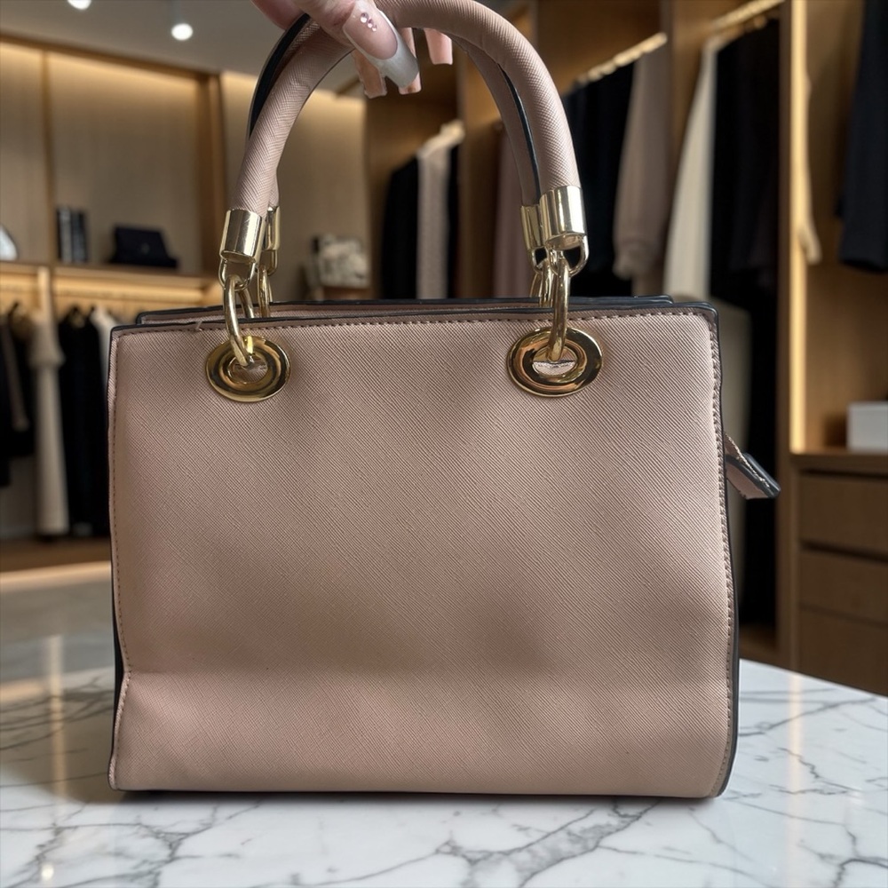 Isabelle Structured Blush Top-Handle Satchel with Gold Accents